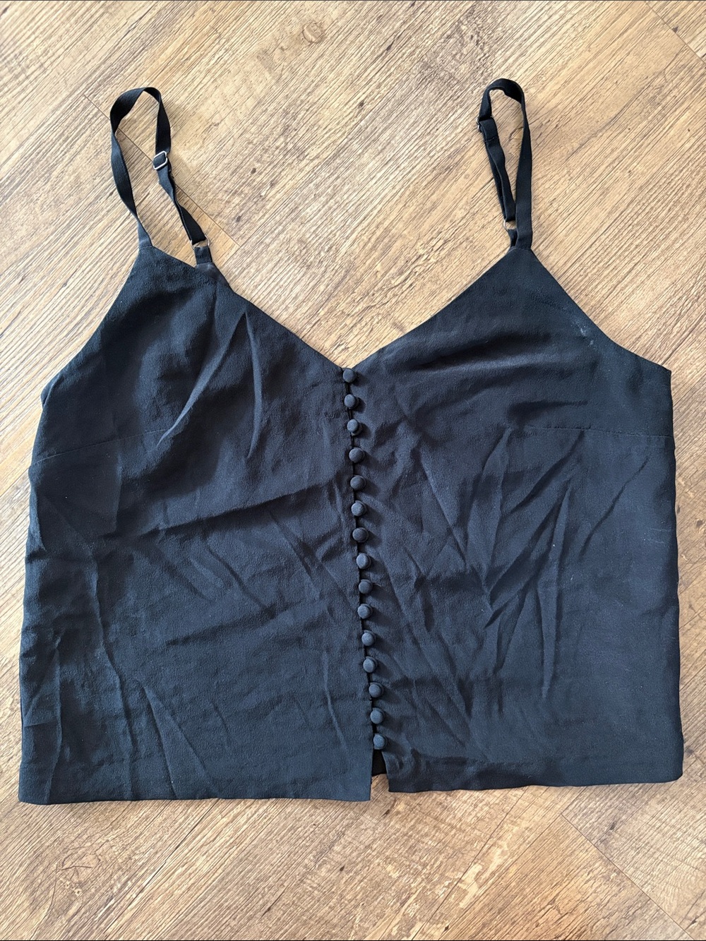 Madewell Silk Black Button-Front Spaghetti Strap Top